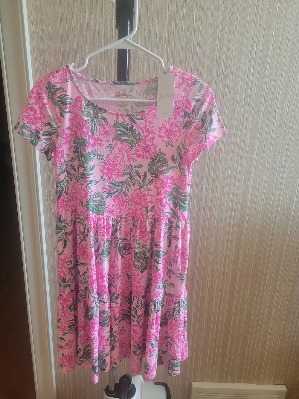 Lilly Pulitzer Pink & Green Floral Short Sleeve Dress